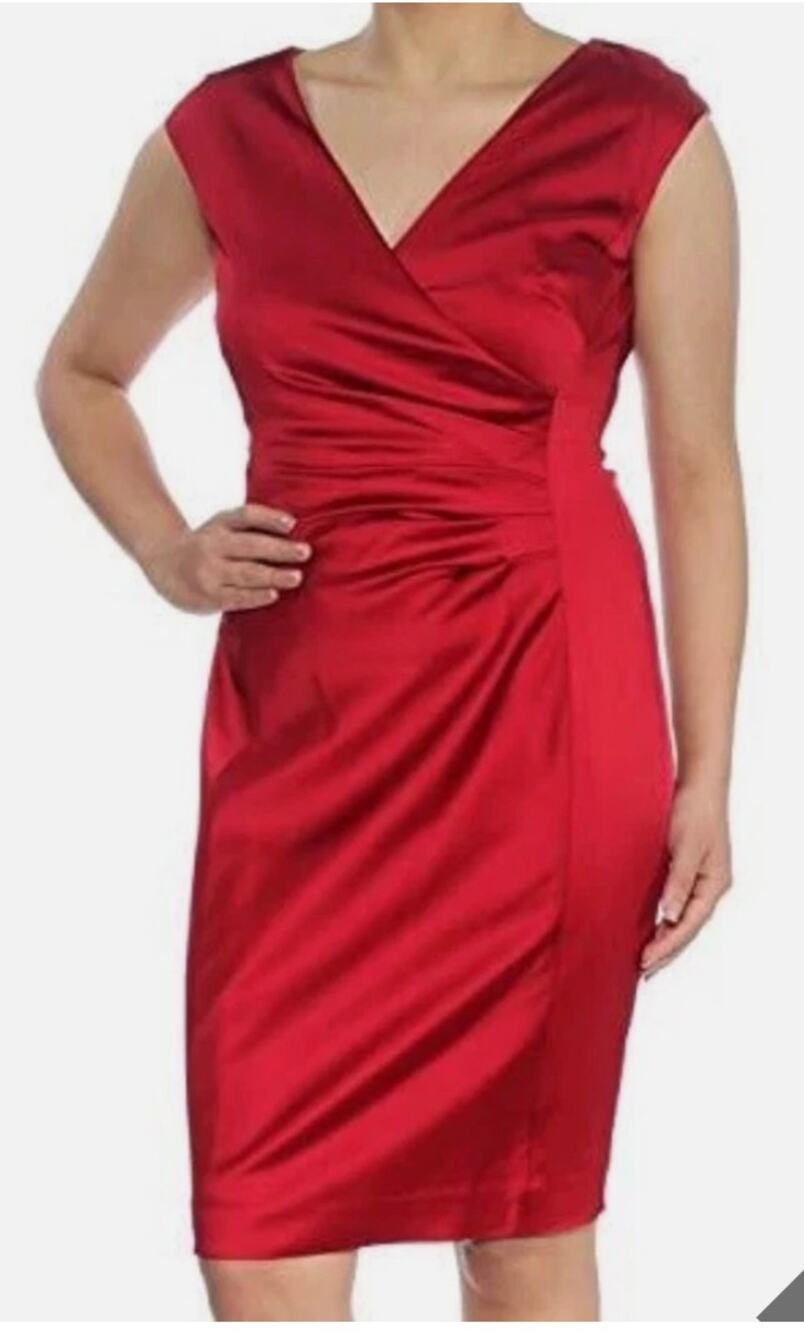 LAUREN RALPH LAUREN RUBY RED Satin Surplice Cocktail Party Sheath Dress Size 6